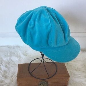 Adora turgouise polyester velvet newsboy hat. OS approximate 22” circumference